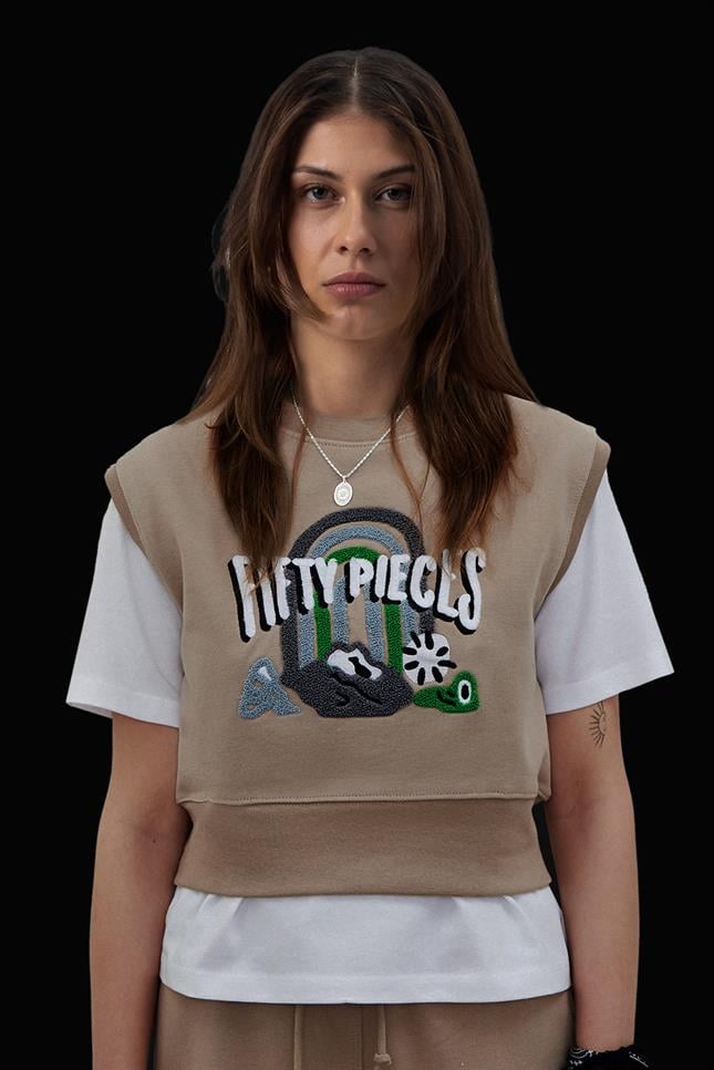 Fifty Pieces-Kadın Boz Oversize Crop Süveter-Sweatshirt-2-Milagron.com