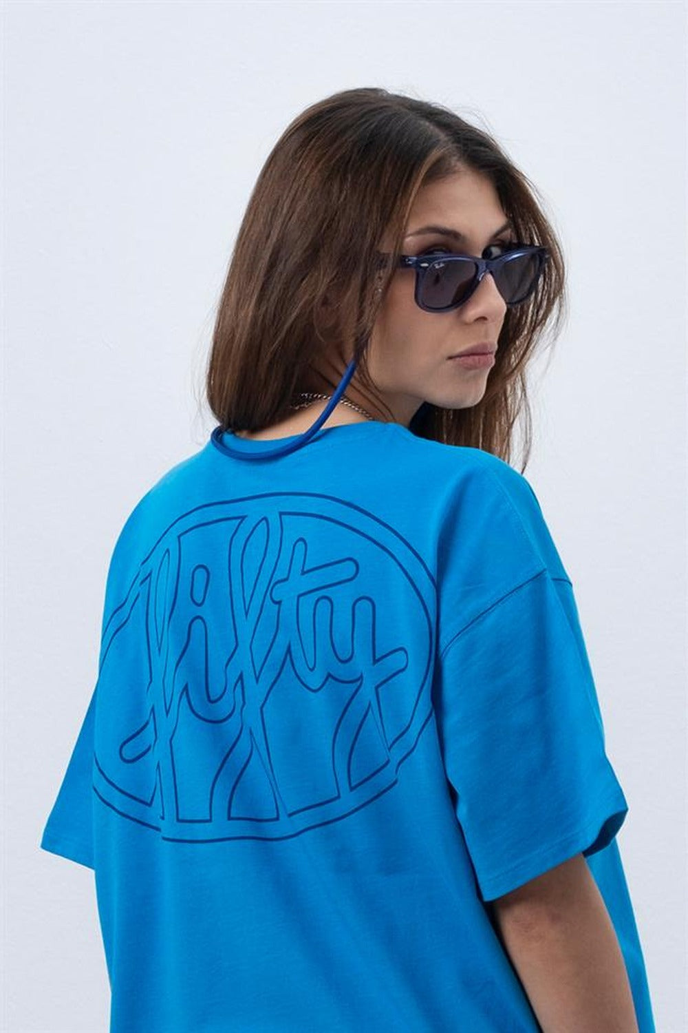 Kadın Canlı Mavi Core Oversize T-Shirt