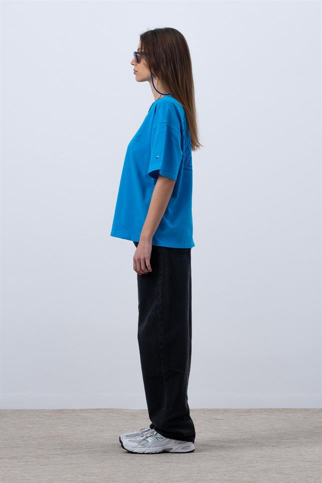 Kadın Canlı Mavi Core Oversize T-Shirt