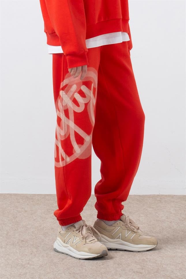 Kadın Kırmızı Loose Fit Jogger Pantolon
