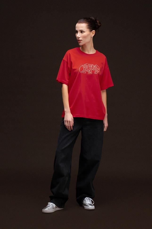 Fifty Pieces-Kadın Kırmızı Oversize Sırt Baskılı T Shirt-T-shirt-5-Milagron.com