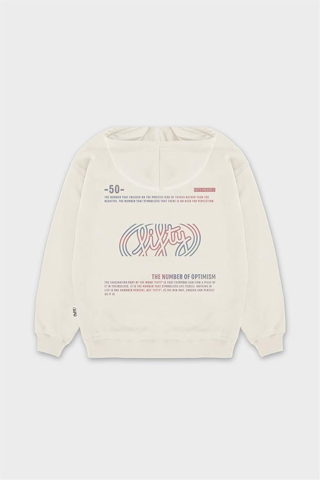 Kadın Kum Oversize Sırt Baskılı Hoodie