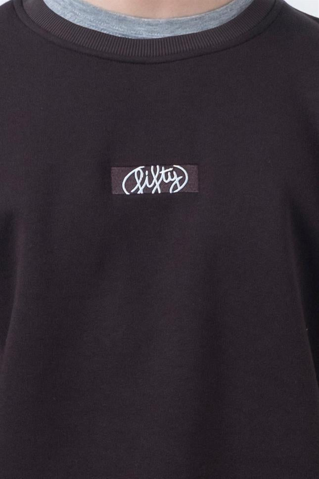 Fifty Pieces-Kahverengi Düşük Omuzlu Sırt Baskılı Sweatshirt-Sweatshirts & Hoodies-5-Milagron.com