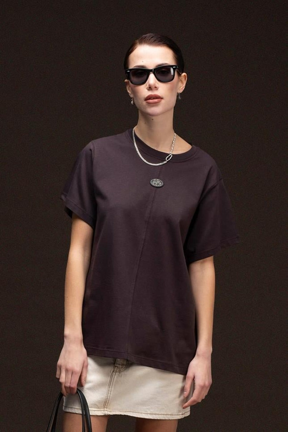 Fifty Pieces-Kahverengi Loose Fit Sırt Baskılı T-Shirt-T-Shirts-2-Milagron.com