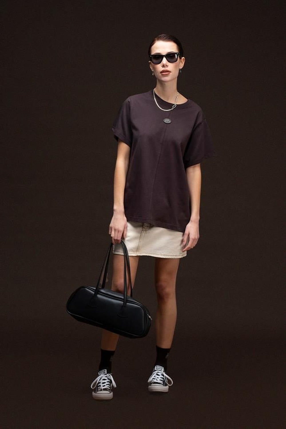 Fifty Pieces-Kahverengi Loose Fit Sırt Baskılı T-Shirt-T-Shirts-4-Milagron.com