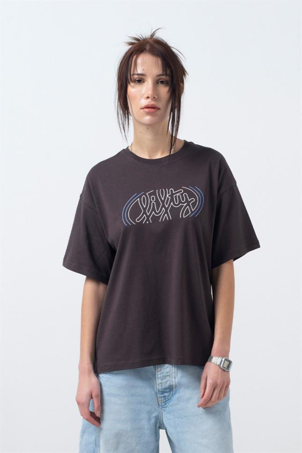 Fifty Pieces-Kahverengi Oversize Sırt Baskılı T-Shirt-T-Shirts-1-Milagron.com
