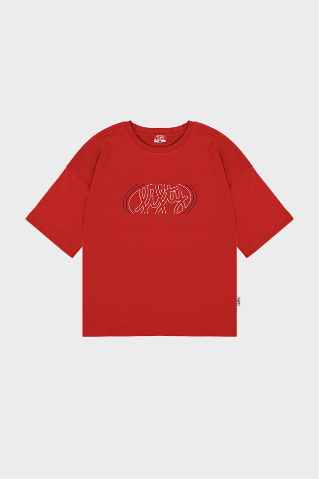 Fifty Pieces-Kırmızı Düşük Omuzlu Sırt Baskılı T-Shirt-T-Shirts-7-Milagron.com