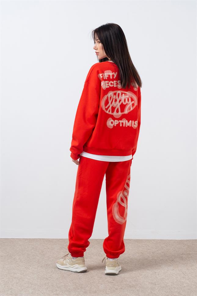 Fifty Pieces-Kırmızı Loose Fit Jogger Pantolon-Eşofman-3-Milagron.com