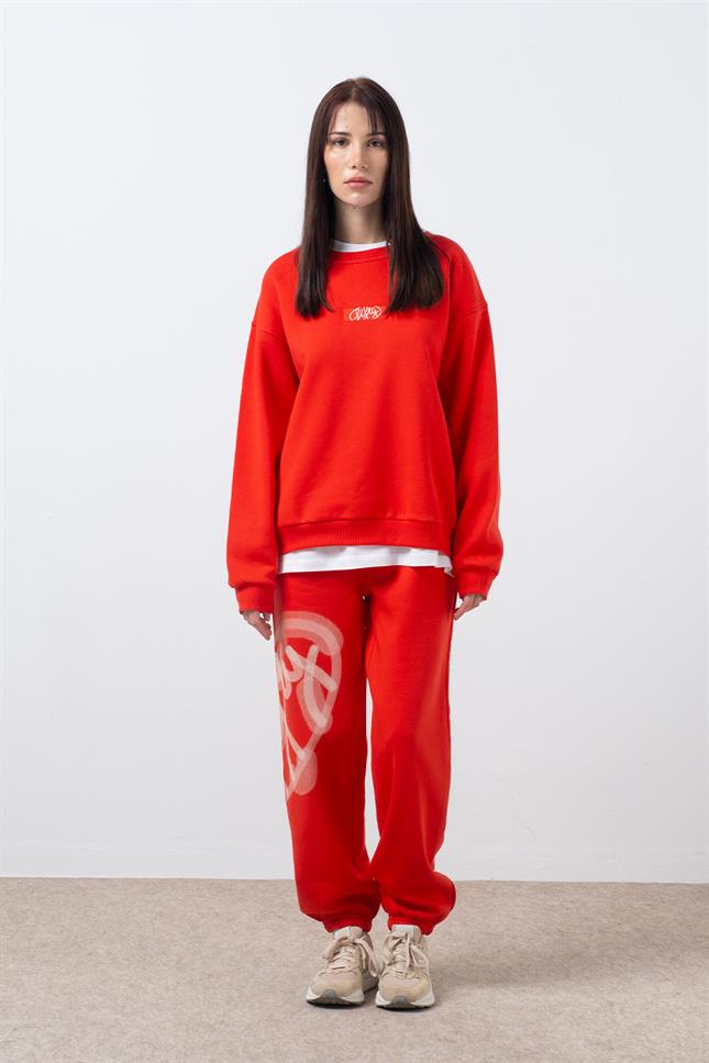 Fifty Pieces-Kırmızı Loose Fit Jogger Pantolon-Eşofman-4-Milagron.com
