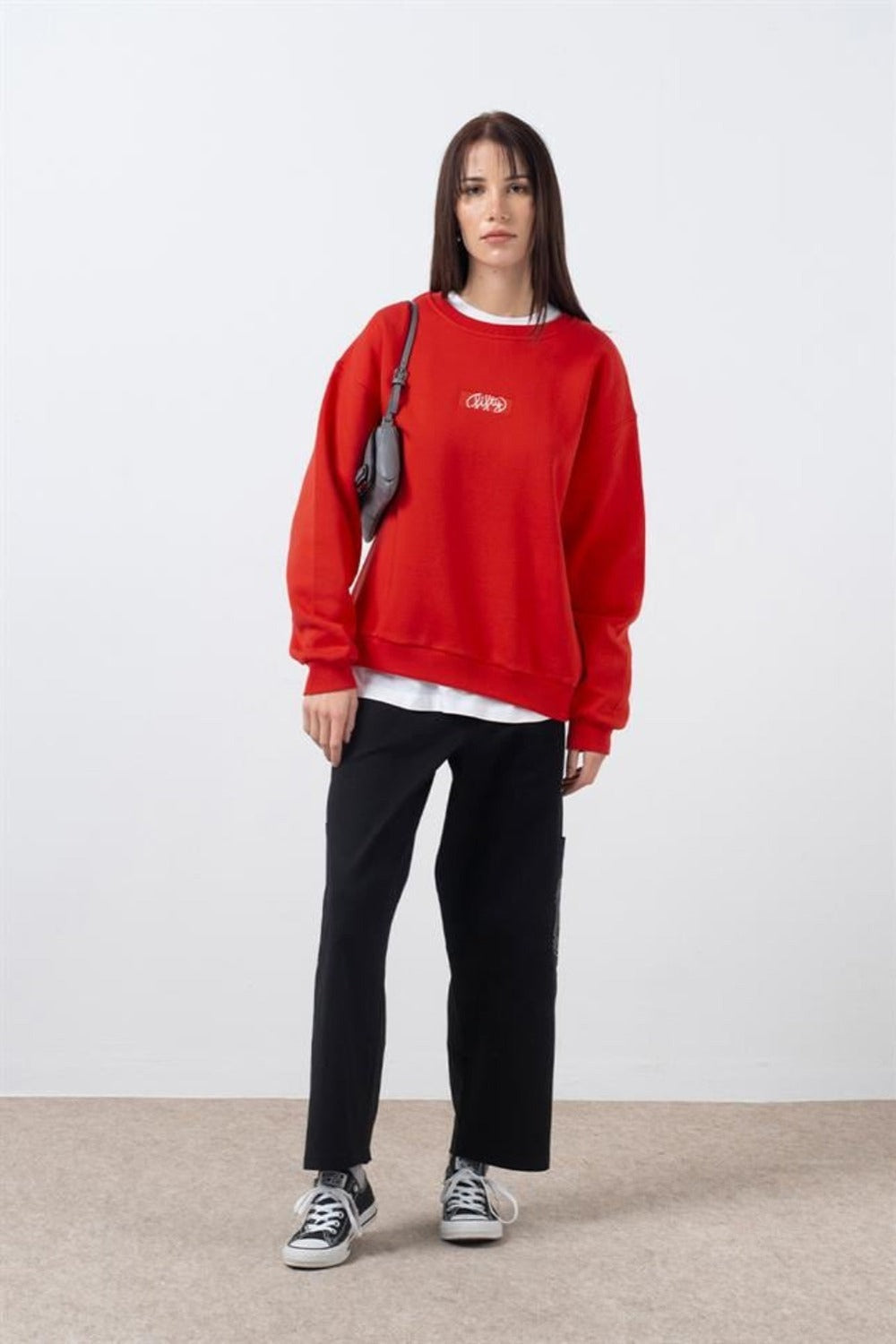 Fifty Pieces-Kırmızı Oversize Sırt Baskılı Sweatshirt-Sweatshirts & Hoodies-1-Milagron.com