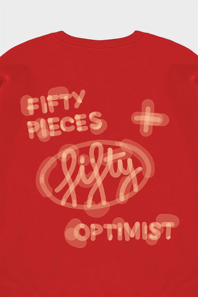 Fifty Pieces-Kırmızı Oversize Sırt Baskılı Sweatshirt-Sweatshirts & Hoodies-10-Milagron.com