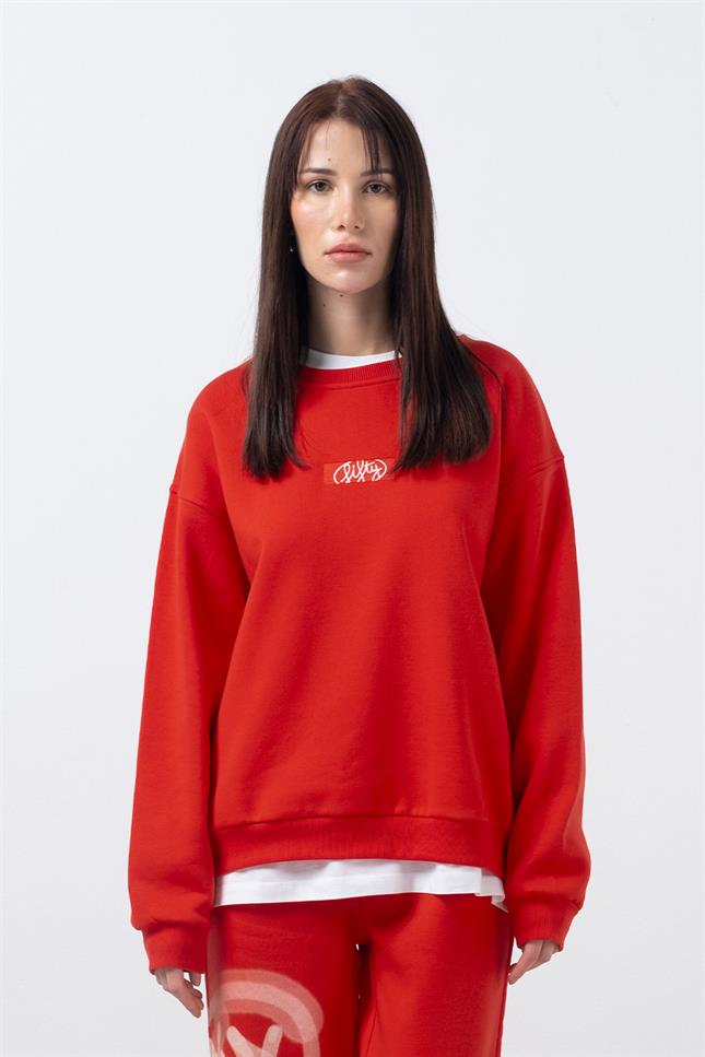 Fifty Pieces-Kırmızı Oversize Sırt Baskılı Sweatshirt-Sweatshirts & Hoodies-2-Milagron.com