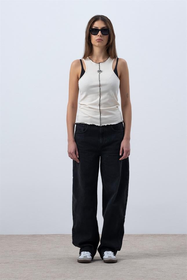 Fifty Pieces-Kum Core Kontrast Dikişli Halter Yaka Atlet-Top-3-Milagron.com