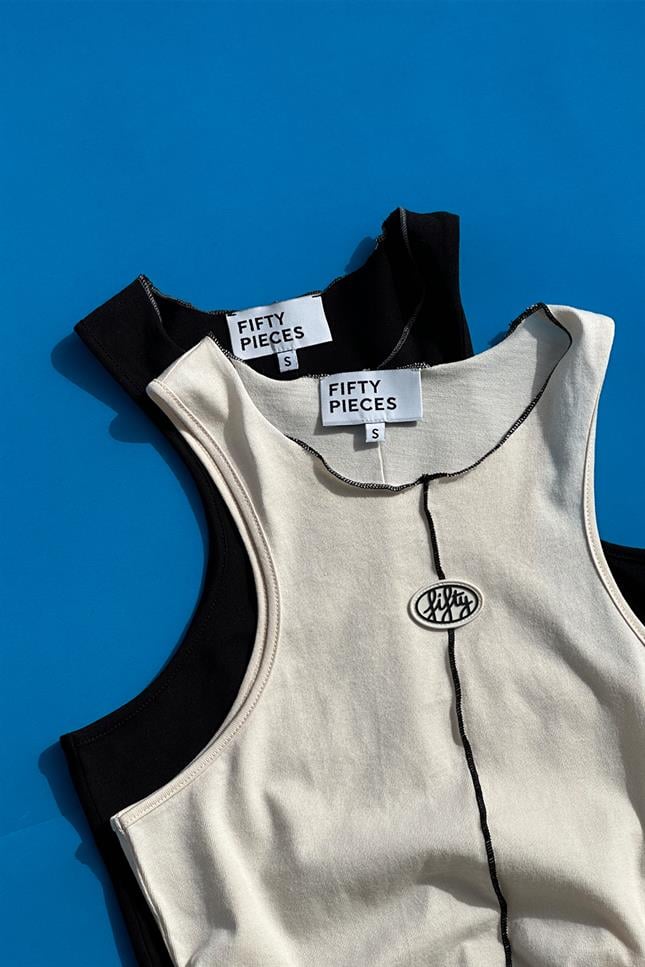 Fifty Pieces-Kum Core Kontrast Dikişli Halter Yaka Atlet-Top-7-Milagron.com