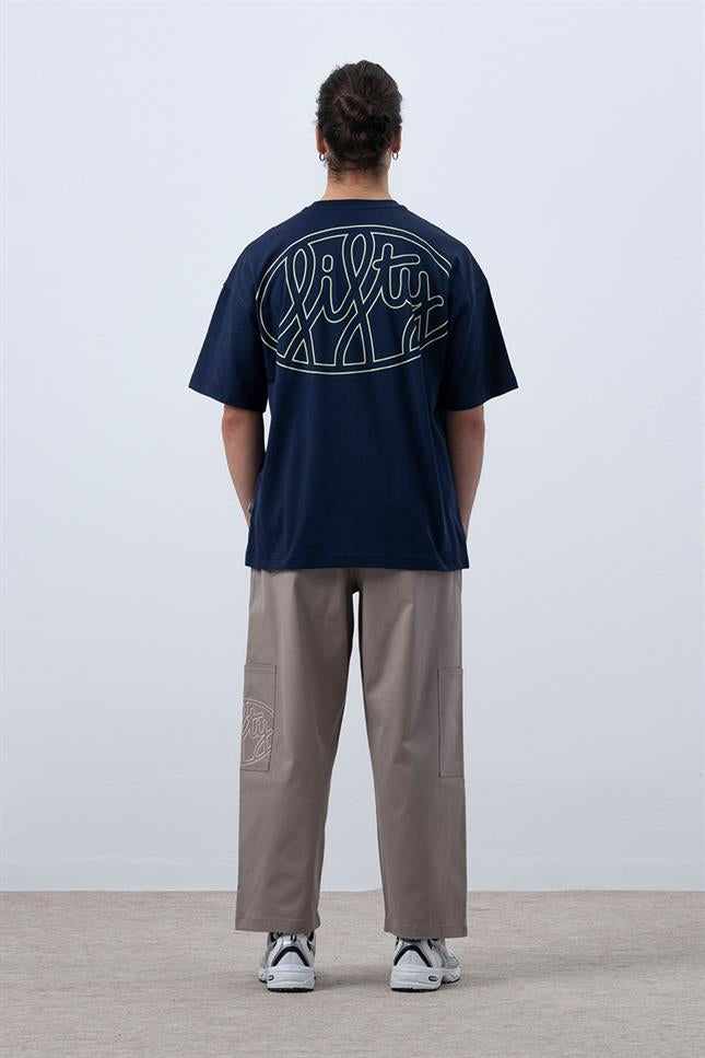 Fifty Pieces-Lacivert Core Düşük Omuzlu T-Shirt-T-Shirts-3-Milagron.com