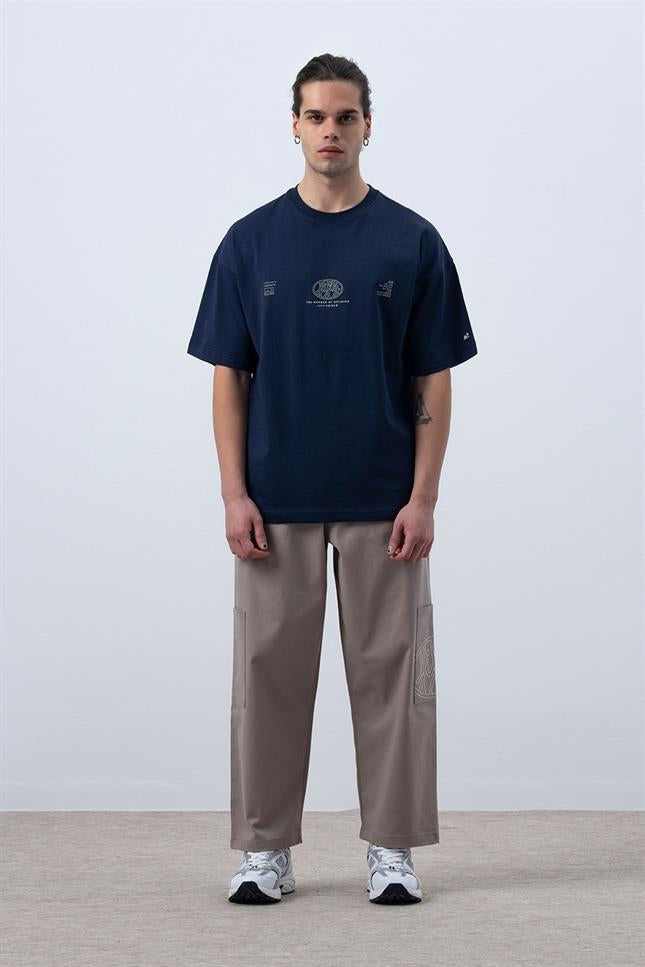 Fifty Pieces-Lacivert Core Düşük Omuzlu T-Shirt-T-Shirts-4-Milagron.com