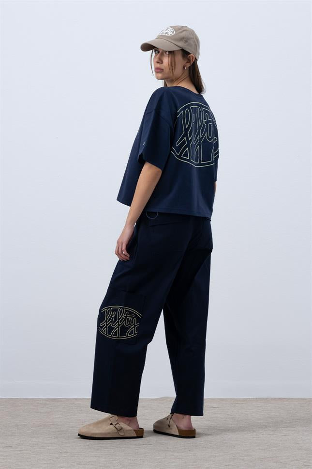 Fifty Pieces-Lacivert Core Oversize Mid Length T-Shirt-T-Shirts-3-Milagron.com
