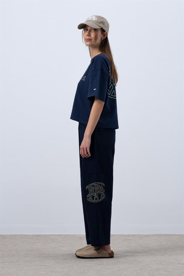 Fifty Pieces-Lacivert Core Oversize Mid Length T-Shirt-T-Shirts-5-Milagron.com
