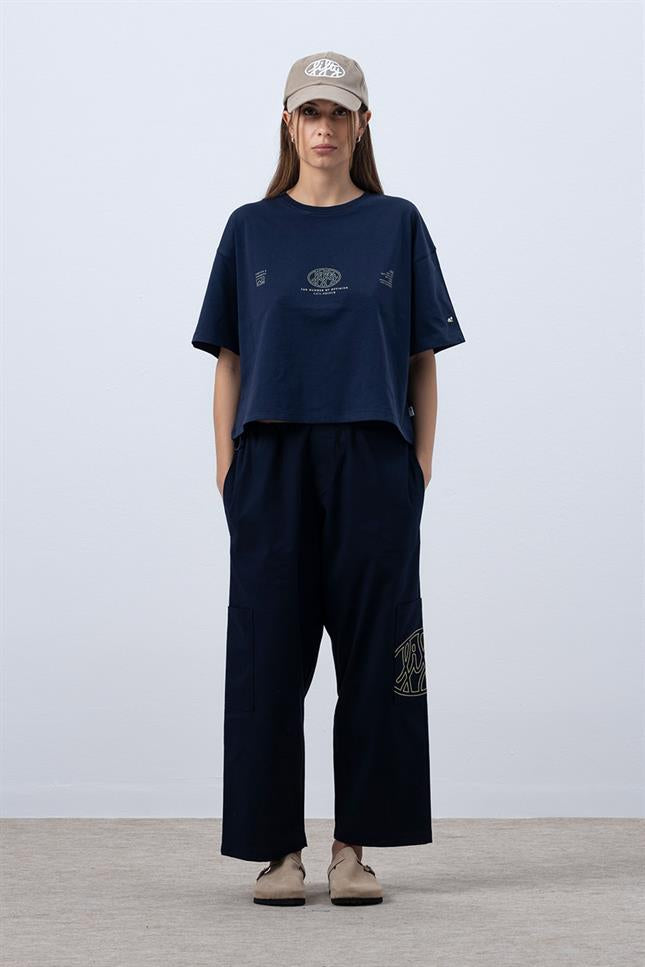 Fifty Pieces-Lacivert Core Oversize Mid Length T-Shirt-T-Shirts-6-Milagron.com