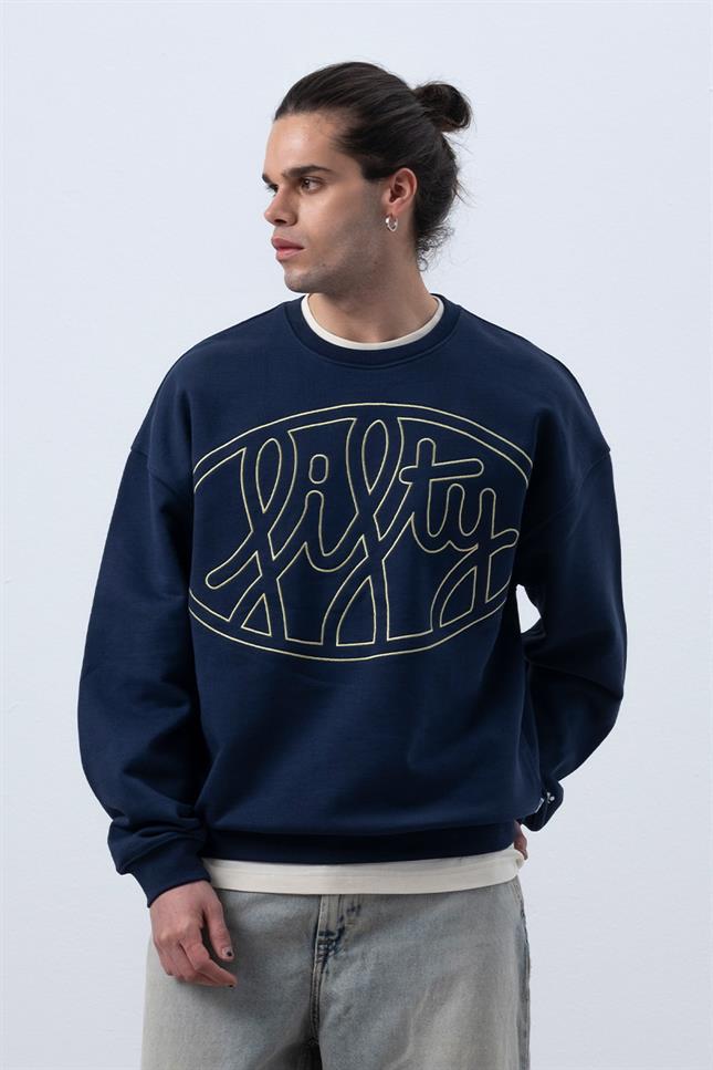 Fifty Pieces-Lacivert Core Oversize Sweatshirt-Sweatshirts & Hoodies-2-Milagron.com