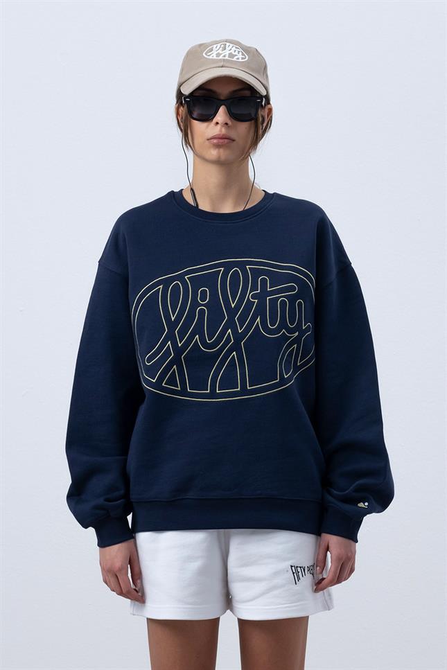 Fifty Pieces-Lacivert Core Oversize Sweatshirt-Sweatshirts & Hoodies-3-Milagron.com