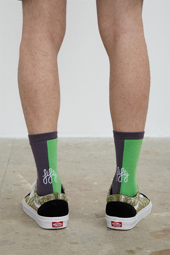 Fifty Pieces-Lila Mint Kırmızı 6'lı Kontrast Şeritli Çorap-Çorap-4-Milagron.com