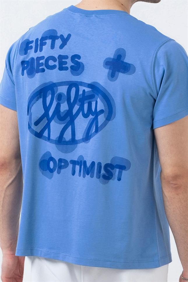 Fifty Pieces-Mavi Regular Fit Sırt Baskılı T-Shirt-T-Shirts-5-Milagron.com