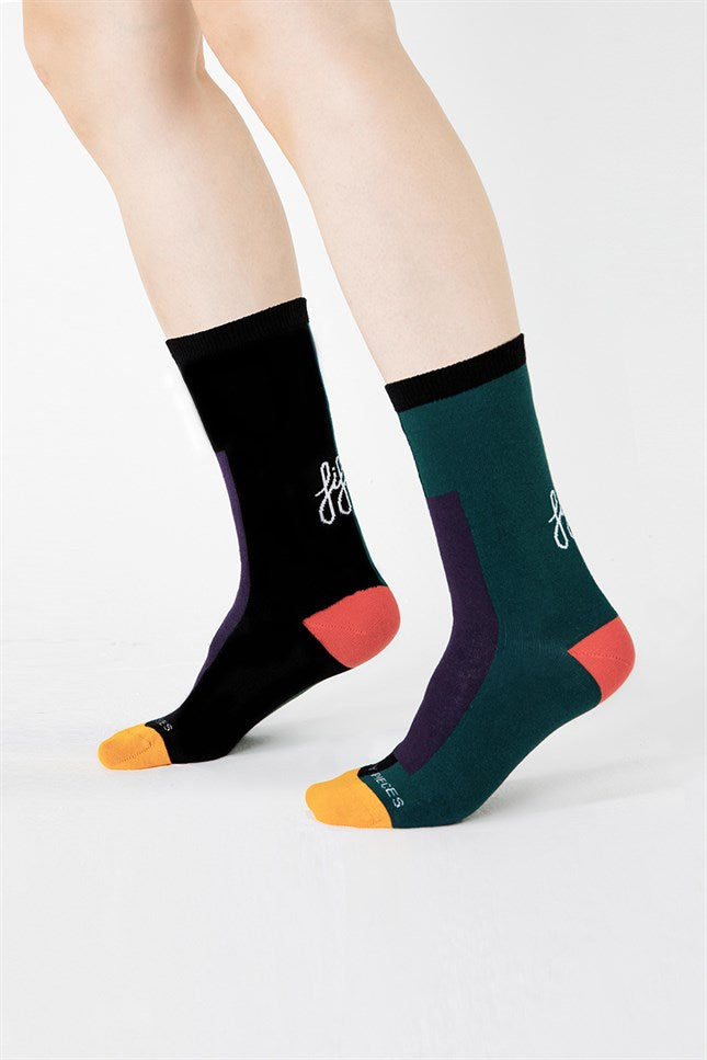 Fifty Pieces-Mor Yeşil Kontrast Şeritli Çorap-Çorap-2-Milagron.com