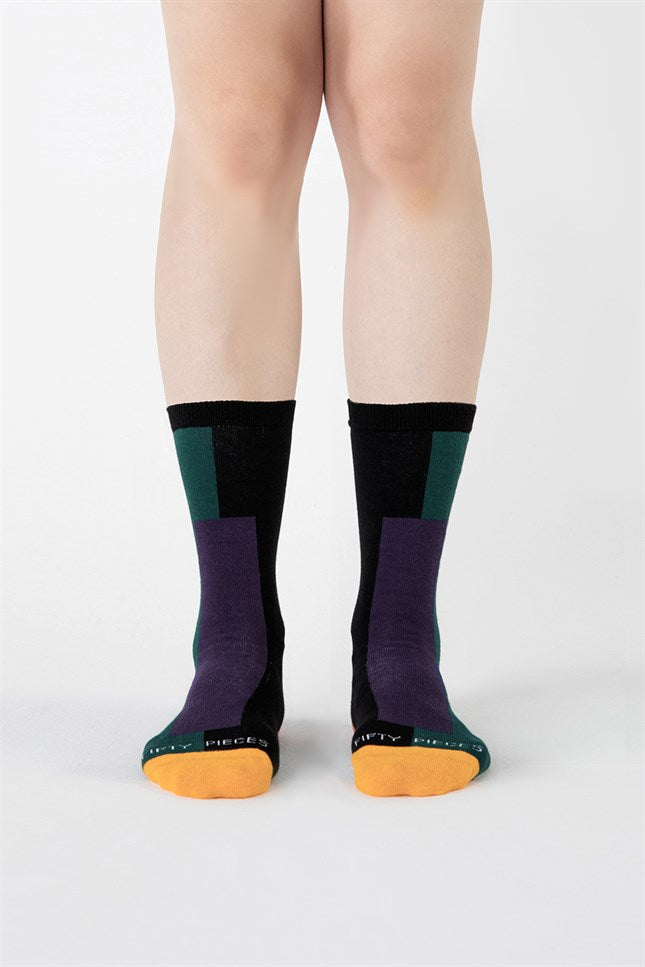 Fifty Pieces-Mor Yeşil Kontrast Şeritli Çorap-Çorap-6-Milagron.com