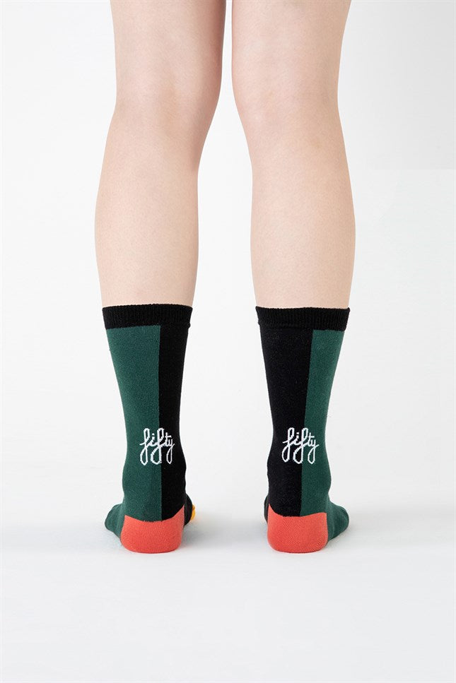 Fifty Pieces-Mor Yeşil Kontrast Şeritli Çorap-Çorap-7-Milagron.com