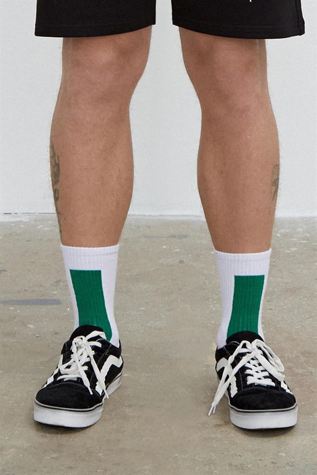 Fifty Pieces-Saks Somon Yeşil 6'lı Kontrast Şeritli Çorap-Çorap-4-Milagron.com