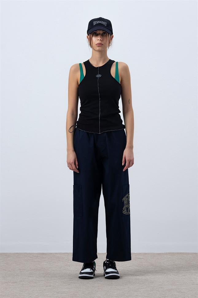 Fifty Pieces-Siyah Core Kontrast Dikişli Halter Yaka Atlet-Top-3-Milagron.com