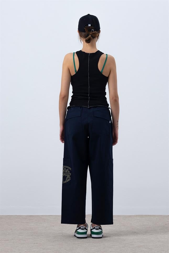 Fifty Pieces-Siyah Core Kontrast Dikişli Halter Yaka Atlet-Top-6-Milagron.com