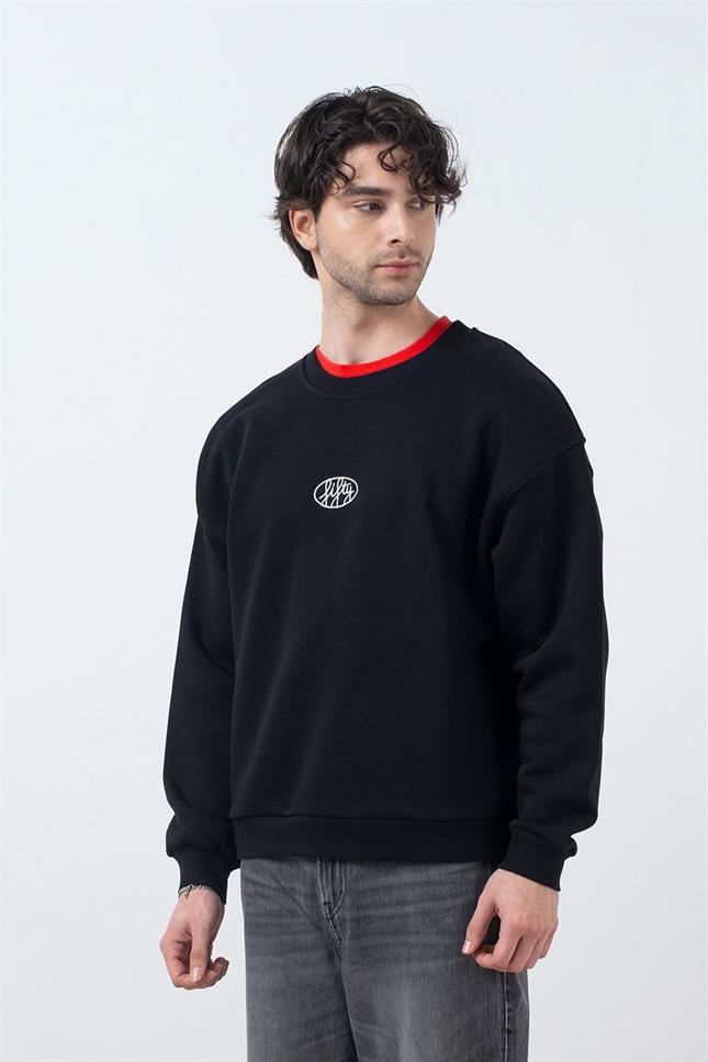 Fifty Pieces-Siyah Düşük Omuzlu Sırt Baskılı Sweatshirt-Sweatshirts & Hoodies-1-Milagron.com