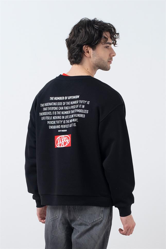 Fifty Pieces-Siyah Düşük Omuzlu Sırt Baskılı Sweatshirt-Sweatshirts & Hoodies-2-Milagron.com