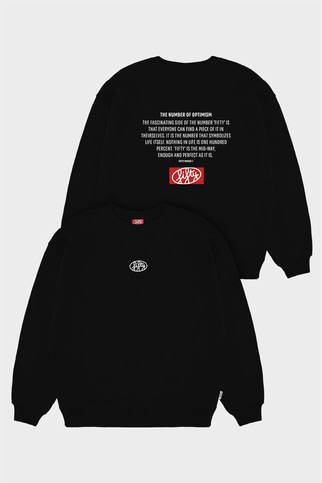 Fifty Pieces-Siyah Düşük Omuzlu Sırt Baskılı Sweatshirt-Sweatshirts & Hoodies-4-Milagron.com