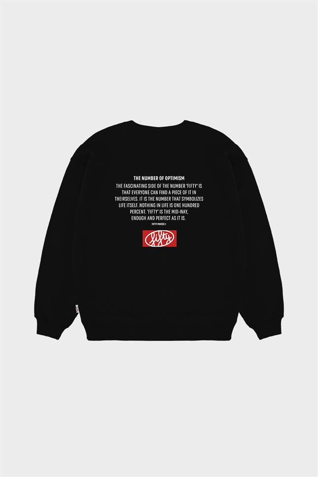 Fifty Pieces-Siyah Düşük Omuzlu Sırt Baskılı Sweatshirt-Sweatshirts & Hoodies-6-Milagron.com