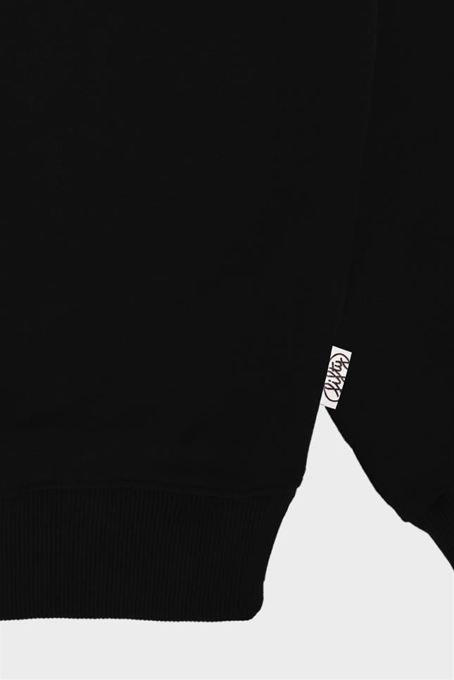 Fifty Pieces-Siyah Düşük Omuzlu Sırt Baskılı Sweatshirt-Sweatshirts & Hoodies-8-Milagron.com