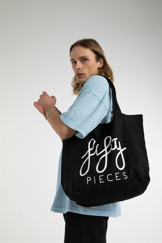 Fifty Pieces-Siyah Fifty Pieces Tote Bez Çanta-Bez Çanta-6-Milagron.com