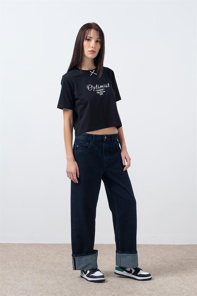 Fifty Pieces-Siyah Fiyonk Detaylı T-Shirt-T-Shirts-3-Milagron.com