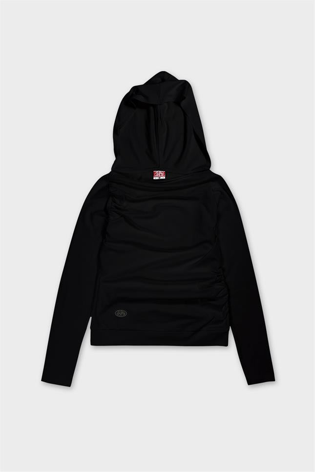 Fifty Pieces-Siyah Kapüşonlu Uzun Kollu Bluz-T-Shirts-5-Milagron.com