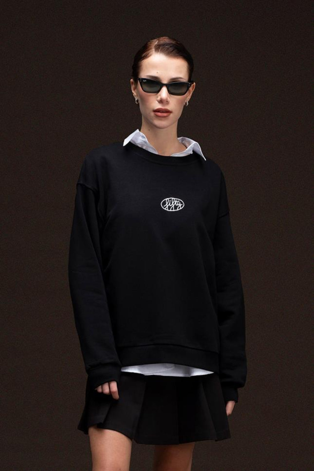 Fifty Pieces-Siyah Oversize Sırt Baskılı Sweatshirt-Sweatshirts & Hoodies-1-Milagron.com