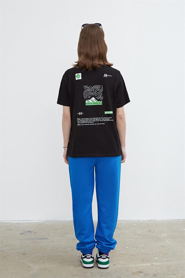 Fifty Pieces-Siyah Sırt Baskılı Loose Fit T-Shirt-T-Shirts-5-Milagron.com