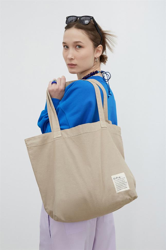 Fifty Pieces-Soluk Efektli Boz Bez Tote Çanta-Bez Çanta-2-Milagron.com