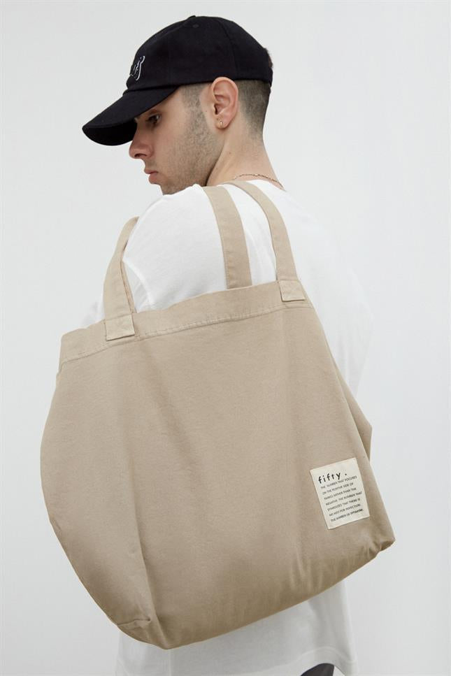 Fifty Pieces-Soluk Efektli Boz Bez Tote Çanta-Bez Çanta-4-Milagron.com