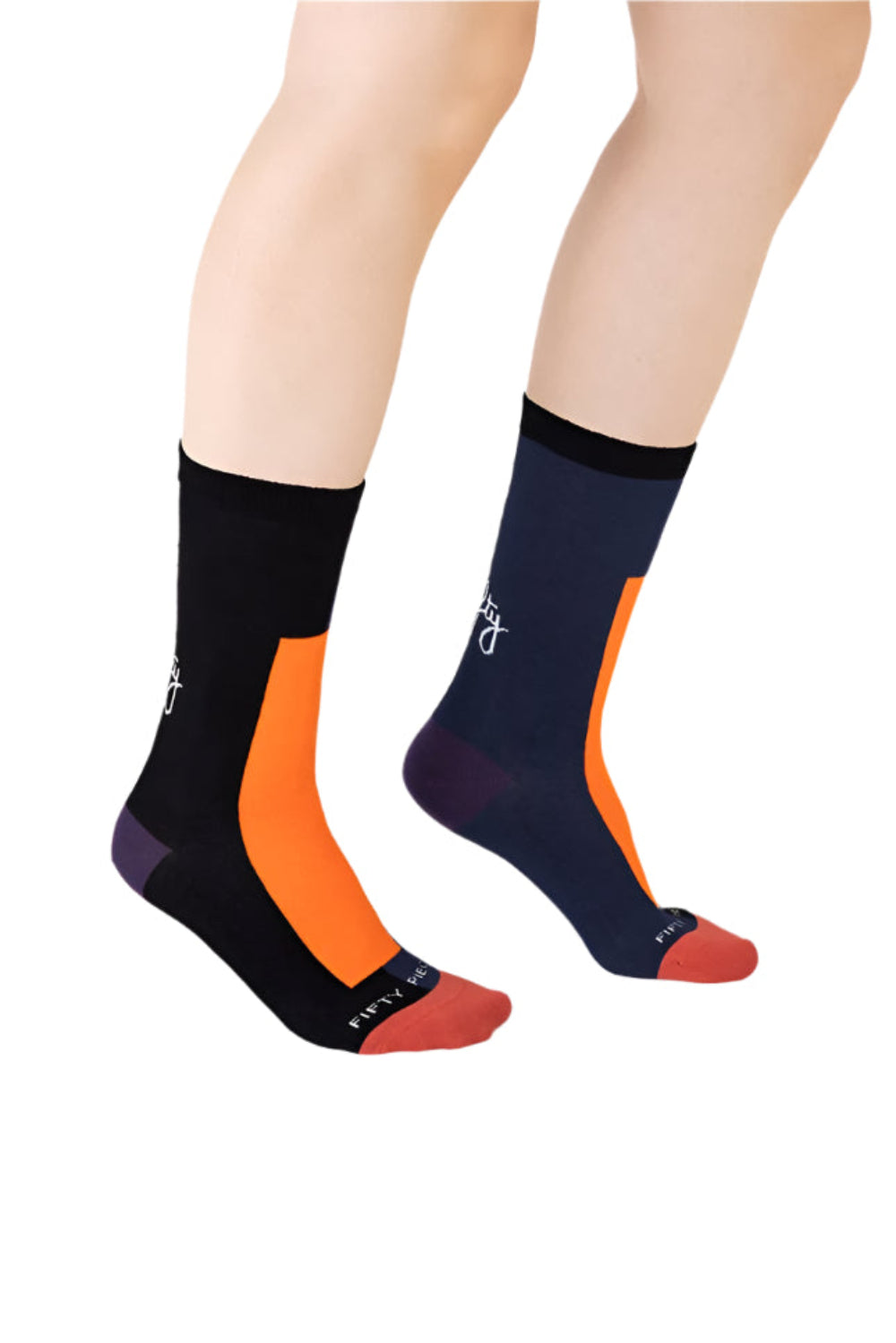 Fifty Pieces-Turuncu Lacivert Kontrast Şeritli Çorap-Çorap-2-Milagron.com