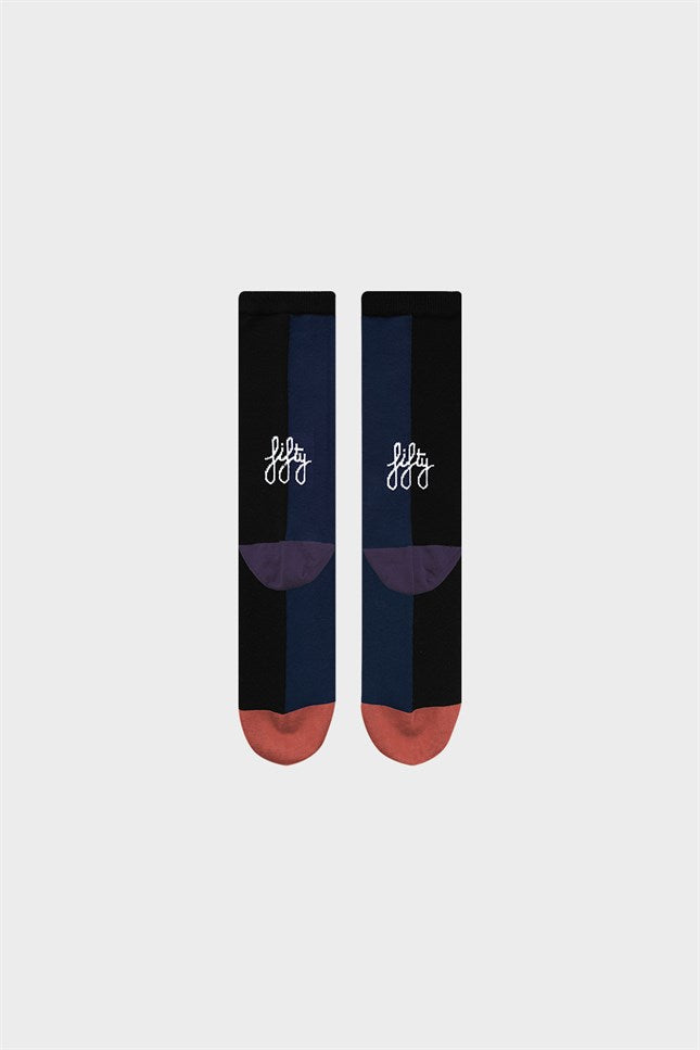 Fifty Pieces-Turuncu Lacivert Kontrast Şeritli Çorap-Çorap-5-Milagron.com