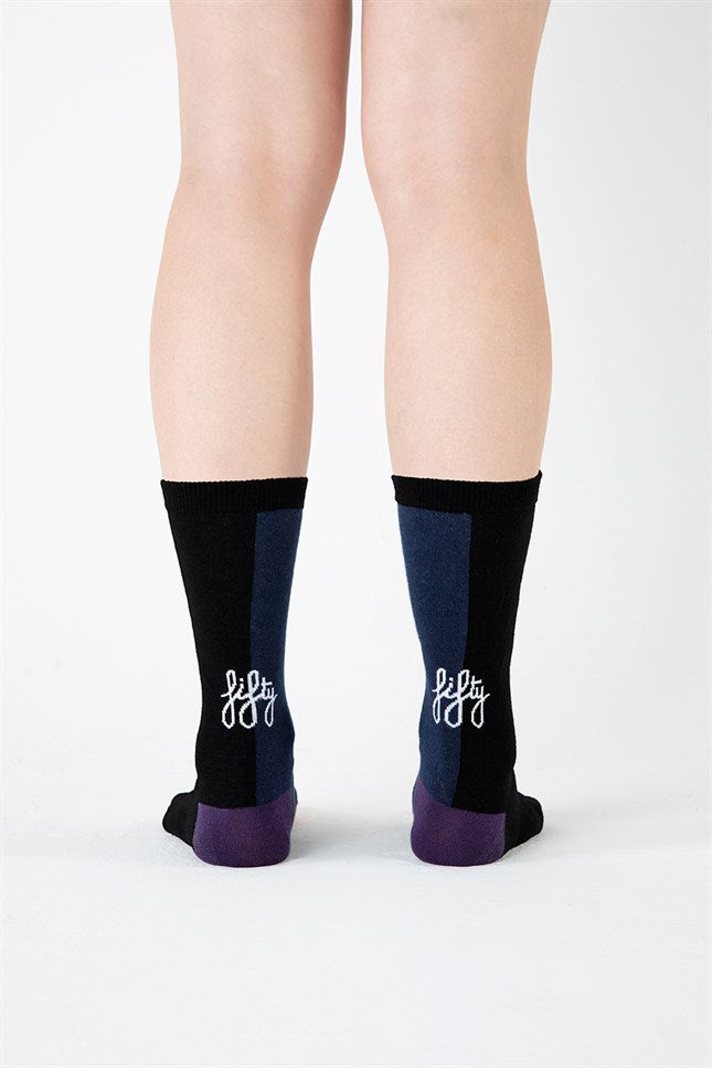 Fifty Pieces-Turuncu Lacivert Kontrast Şeritli Çorap-Çorap-7-Milagron.com