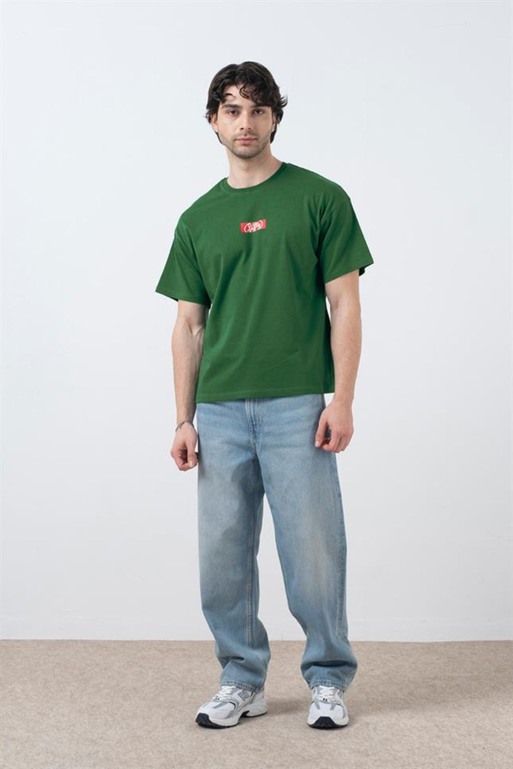 Fifty Pieces-Yeşil Düşük Omuzlu Sırt Baskılı T-Shirt-T-Shirts-1-Milagron.com