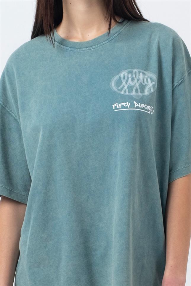 Fifty Pieces-Yeşil Oversize Asit Yıkamalı T-Shirt-T-Shirts-2-Milagron.com